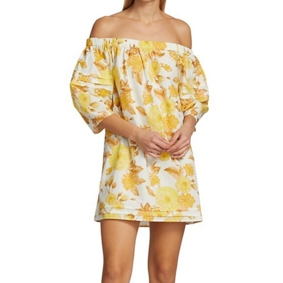 Ba&sh Nabi Floral Print Dress Off the Shoulder Yellow - Picture 1 of 11